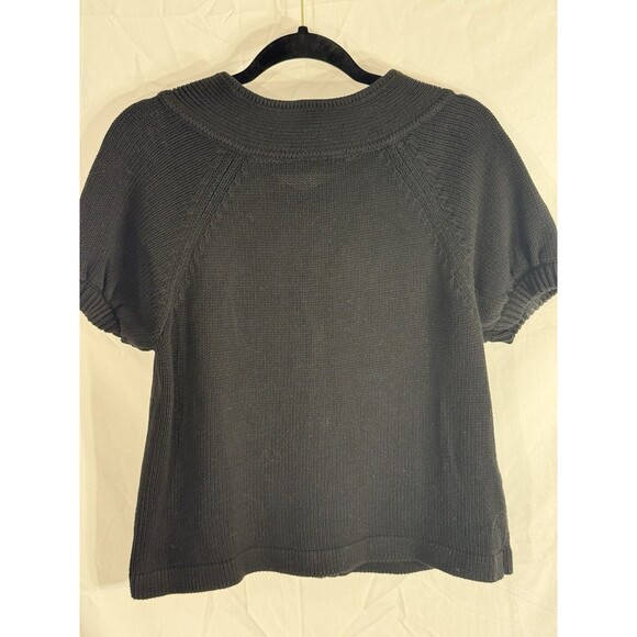 Ann Taylor Loft Blk Lrg Butt-up 100% Cotton Cap Sleeve Sweater Sz L - Picture 5 of 11